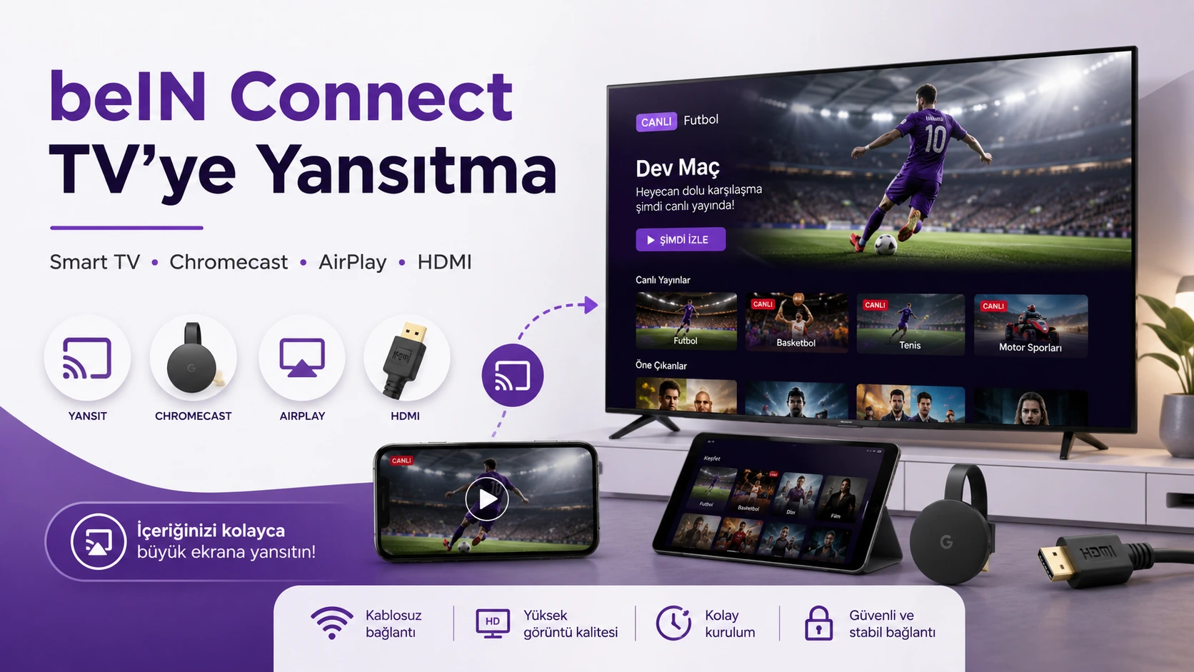 beIN Connect TV’ye yansıtma Smart TV Chromecast AirPlay ve HDMI izleme yöntemleri