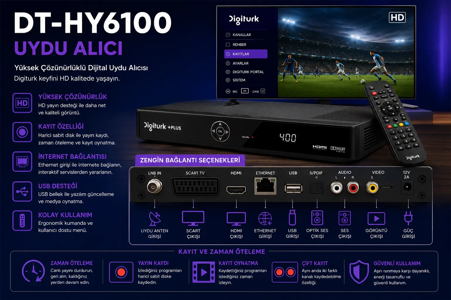 DT-HY6100 Uydu Alıcı | Kurulum, Özellikler ve Kullanım