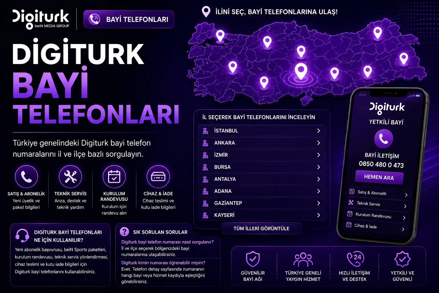 Digiturk Bayi Telefonları Digiturk bayi telefonları il ve ilçe bazlı iletişim rehberi