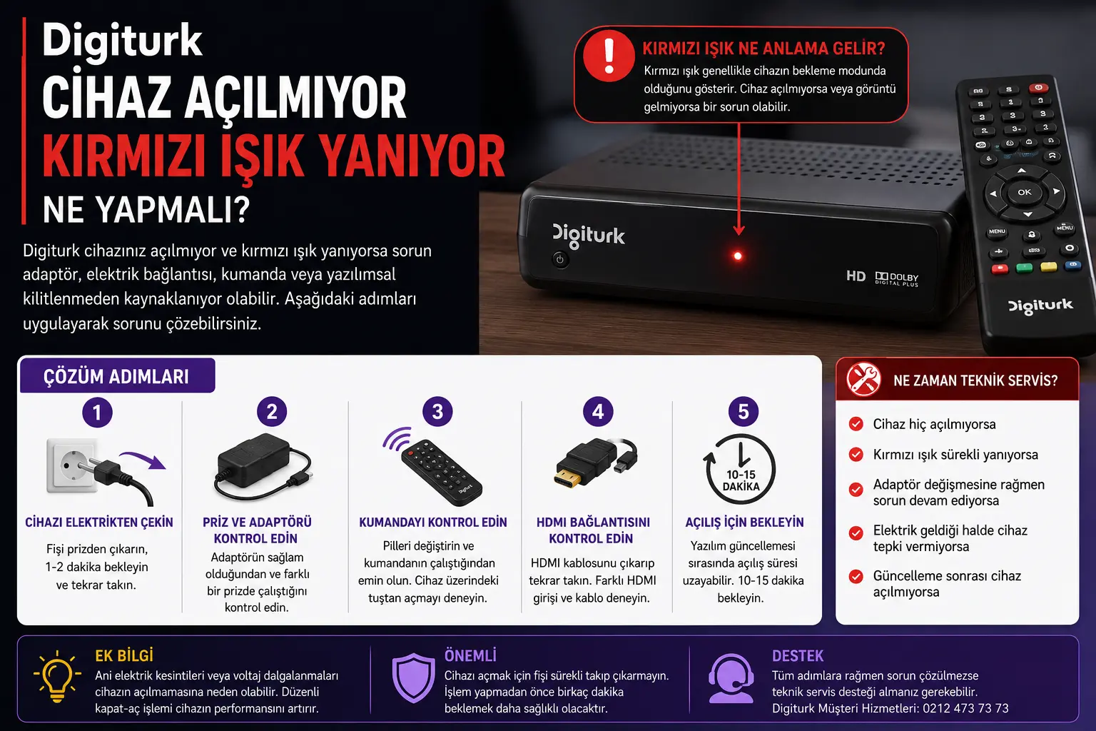 Digiturk cihaz açılmıyor kırmızı ışık yanıyor çözüm rehberi