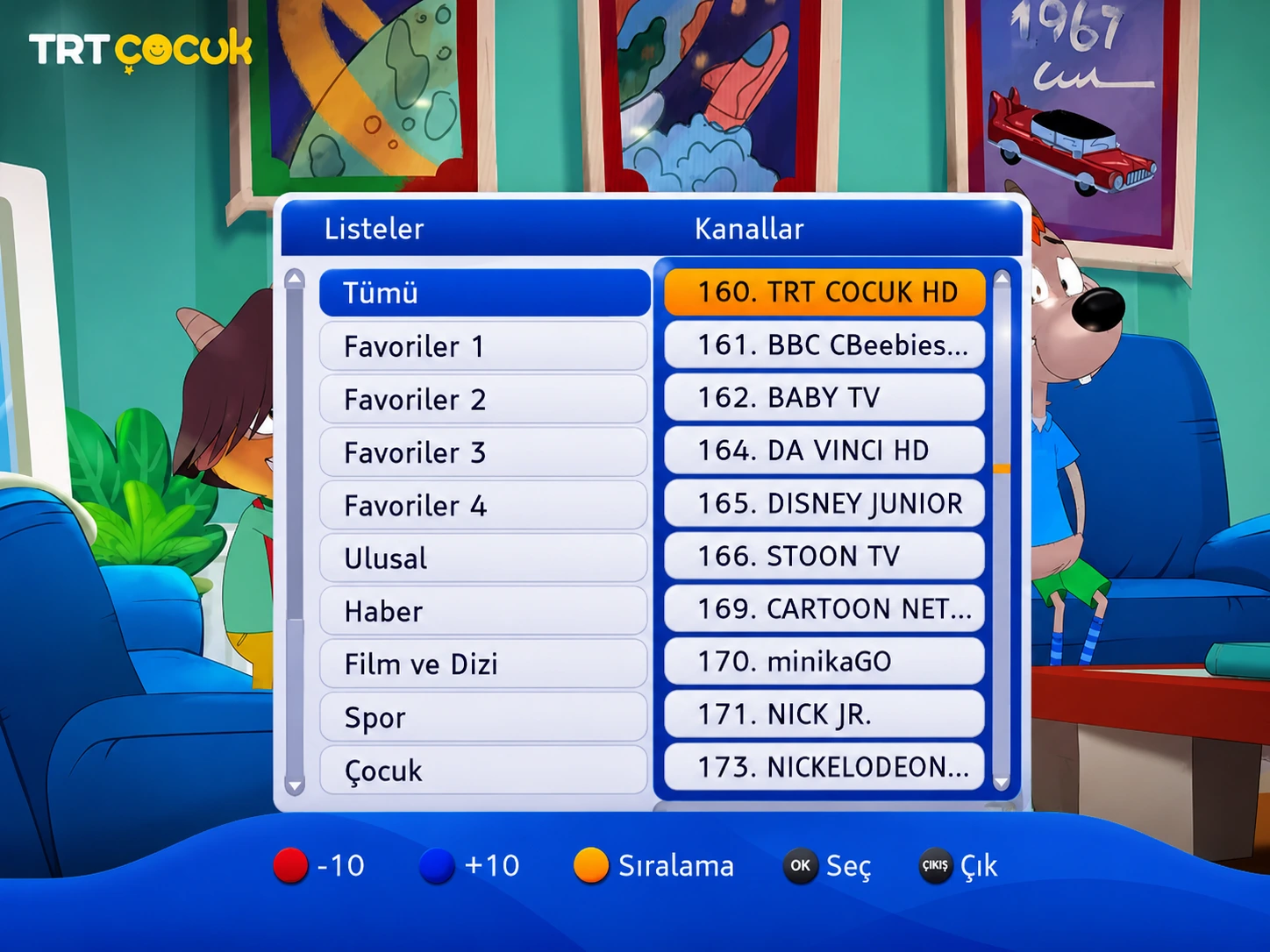 Digiturk çocuk kanalları, TRT Çocuk, Cartoon Network, Disney Channel, Nickelodeon HD, Minika Çocuk ve Baby TV kanal listesi