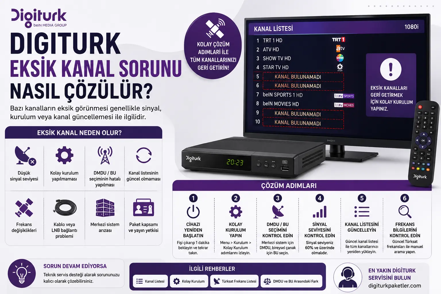 Digiturk eksik kanal sorunu çözüm rehberi