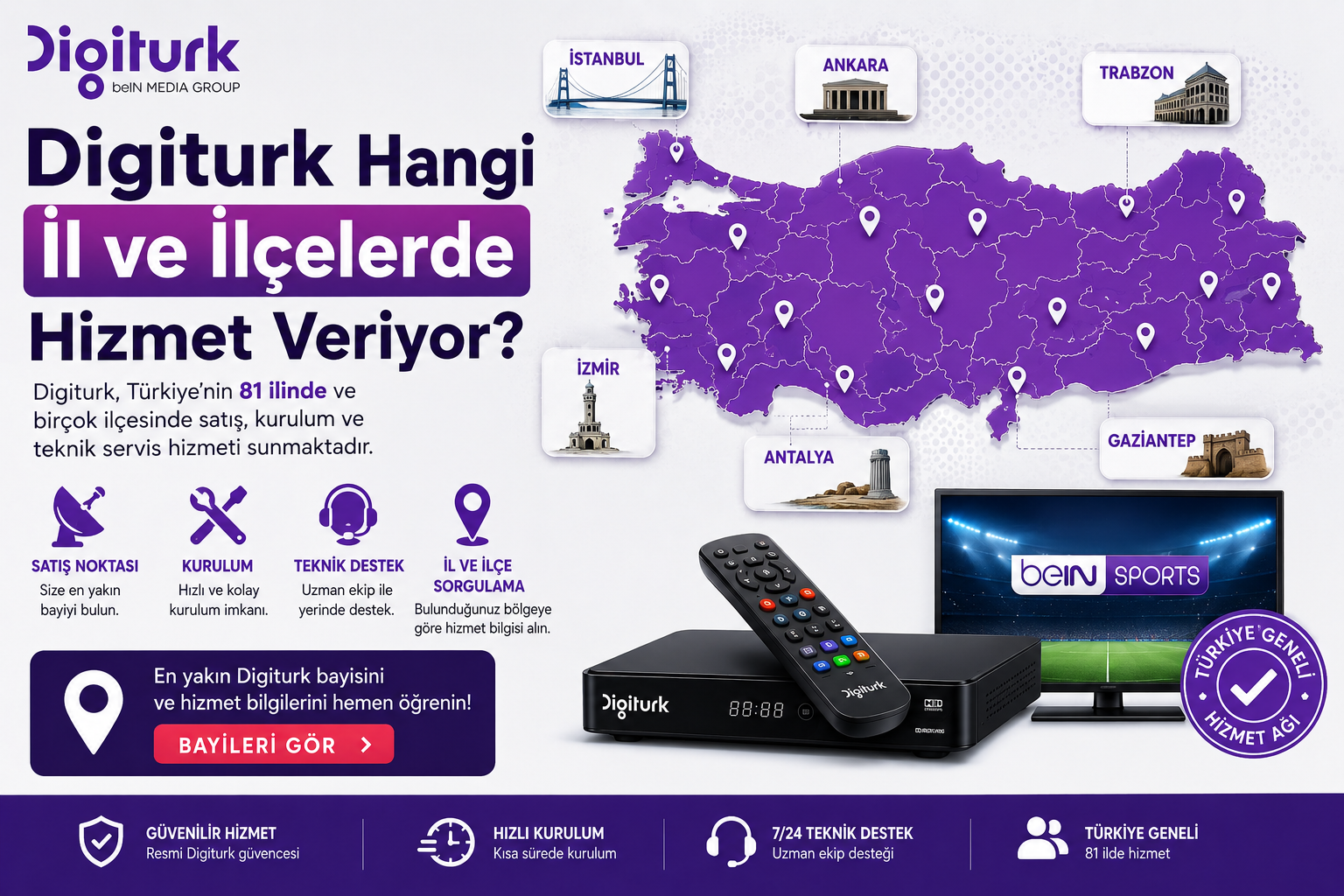 Digiturk Hangi İl ve İlçelerde Hizmet Veriyor? Digiturk hangi il ve ilçelerde hizmet veriyor Türkiye geneli bayi ve servis rehberi