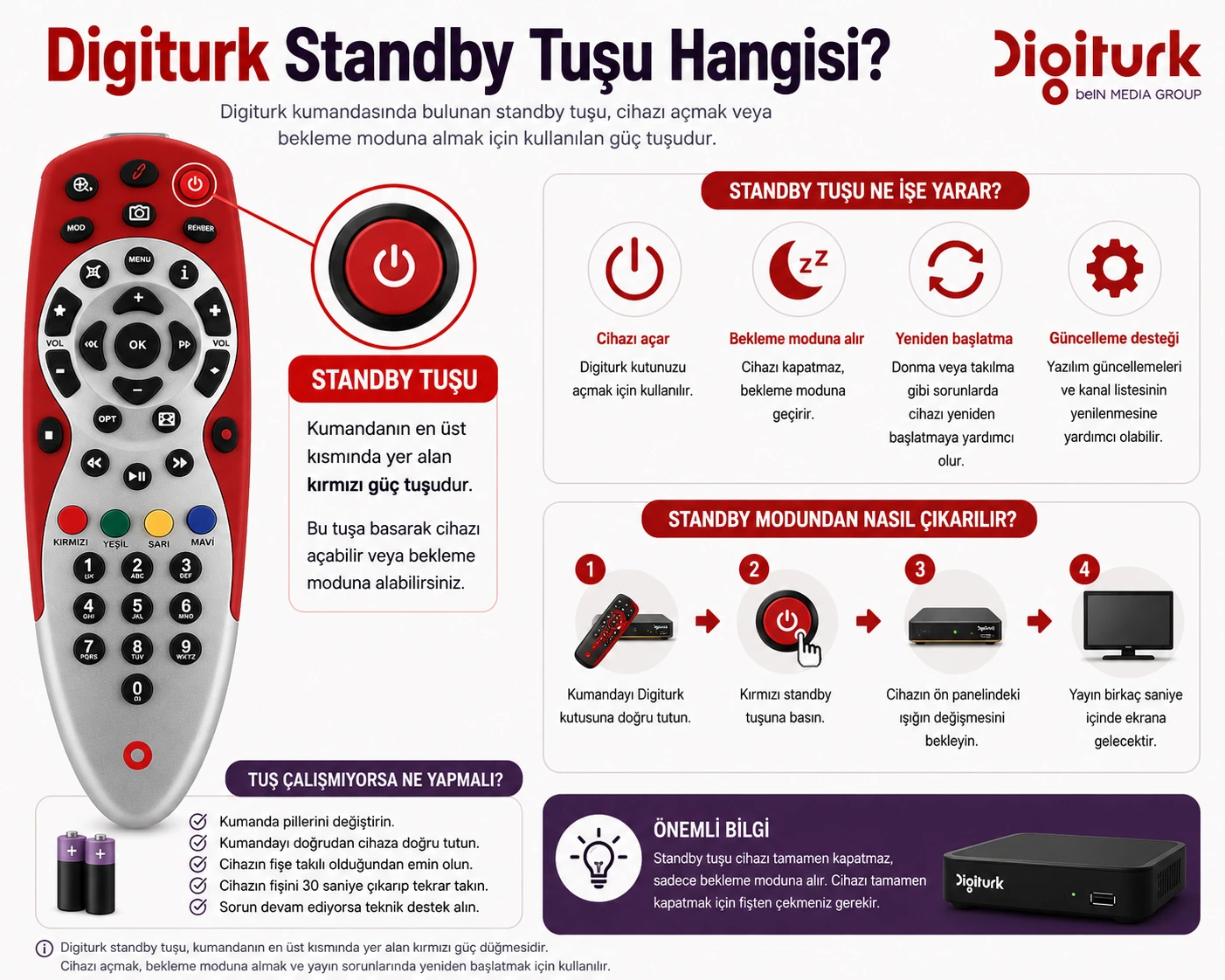 Digiturk kumandası çalışmıyor pil standby tuşu ve ücretsiz kumanda talebi rehberi