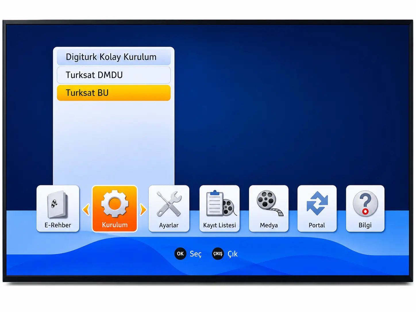 Digiturk Türksat BU ve Türksat DMDU kolay kurulum ekranı